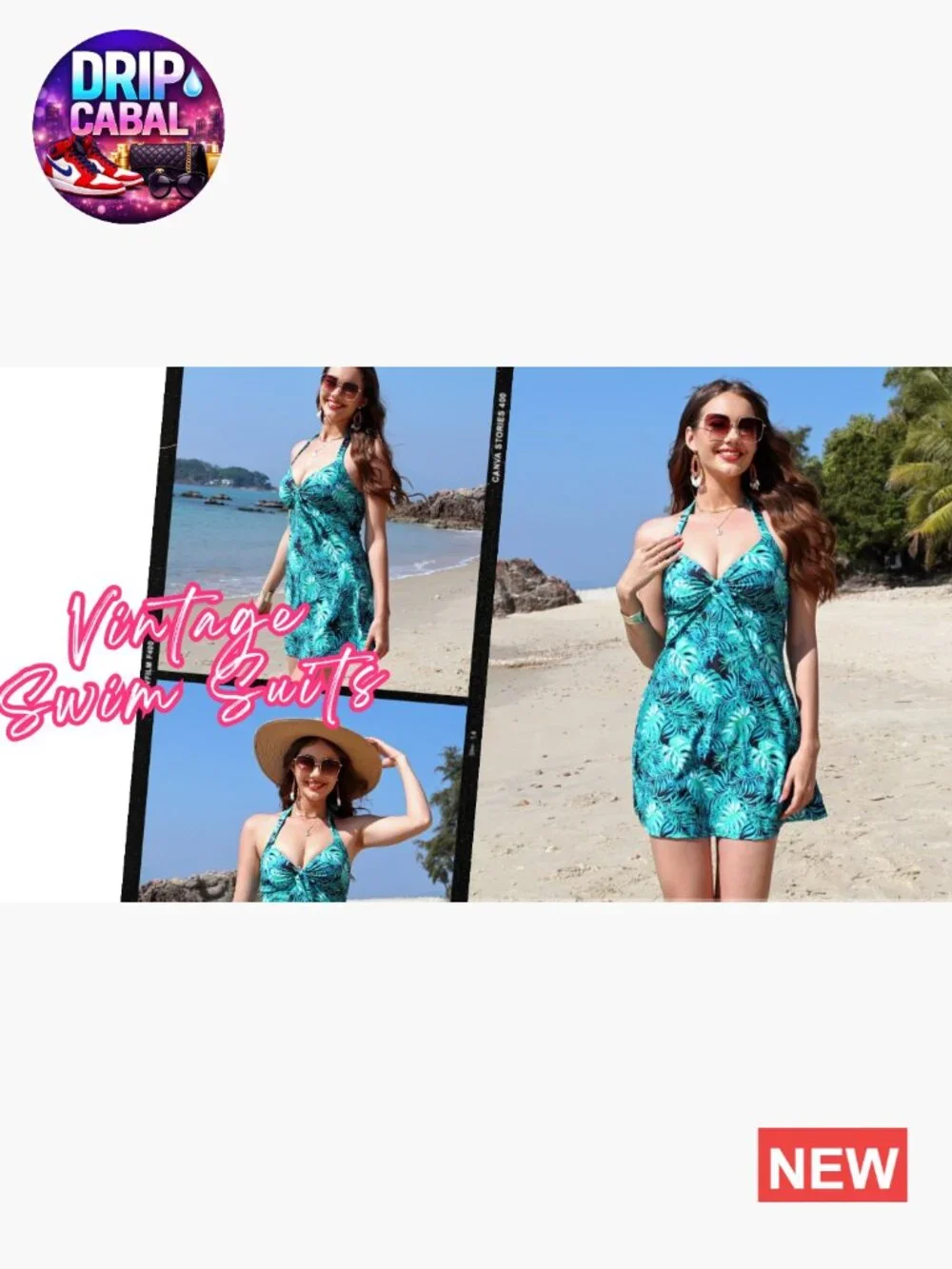 Vintage Two Piece Tankini Set with Boyshorts Halter Neck Swimsuit